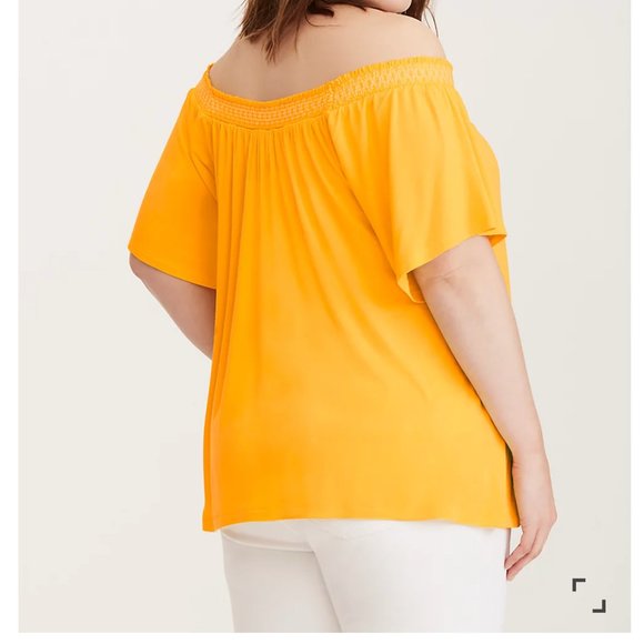 Torrid Yellow Embroidered Smocked Off Shoulder Top - Picture 3 of 12